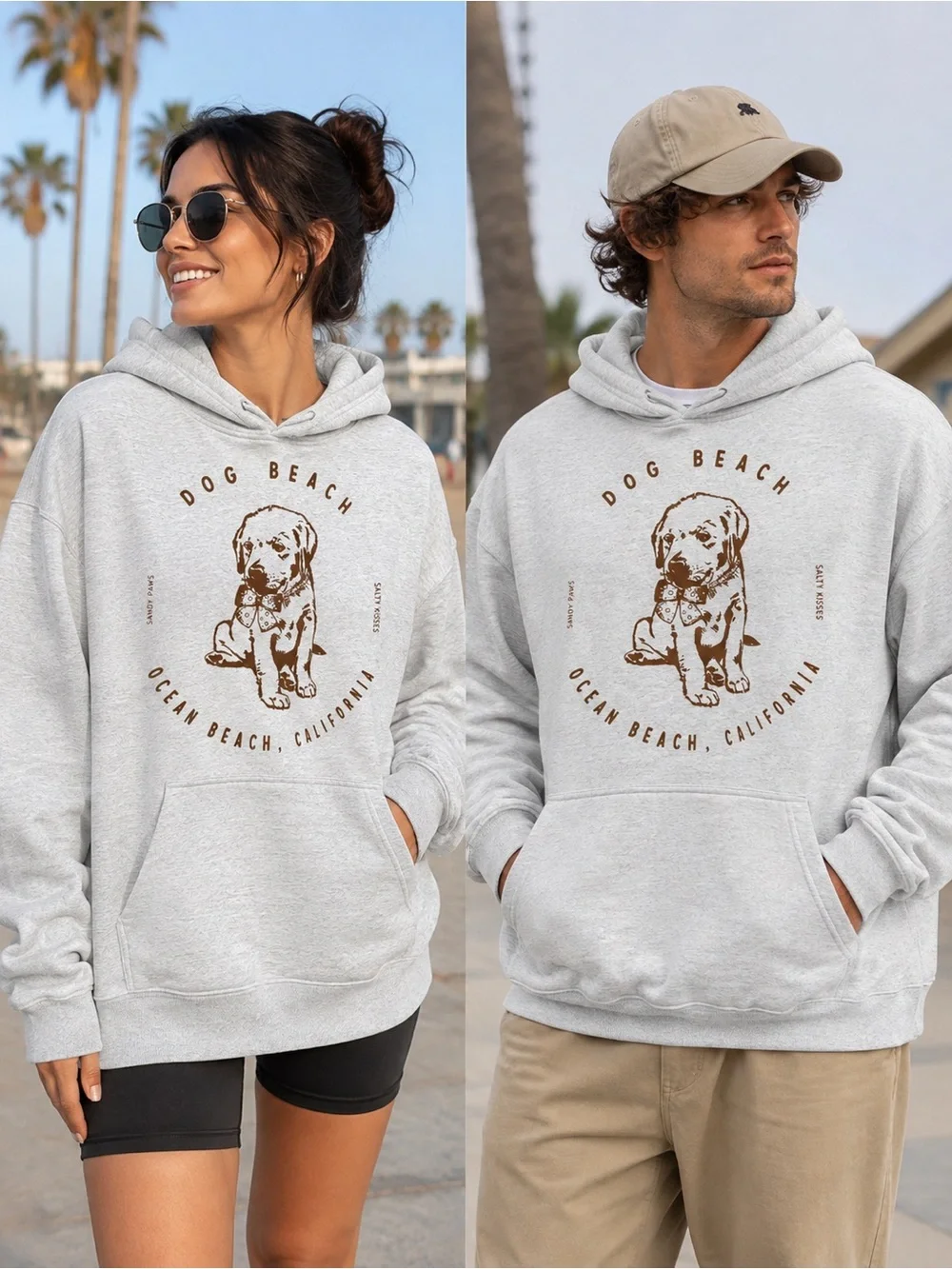 Dog Beach Graphic Hoodie - Light Gray